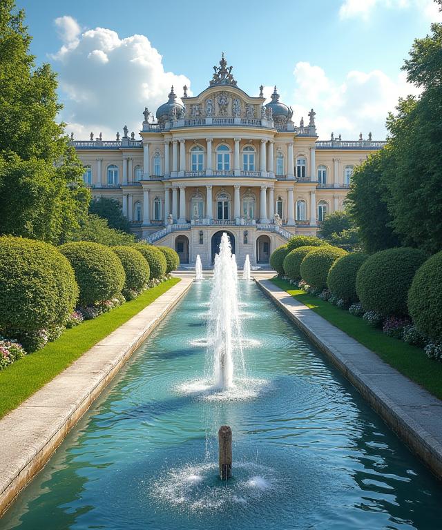 Das Schloss Belvedere mit seinen barocken Gärten und Springbrunnen.