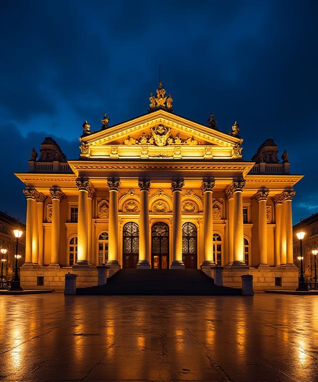 Die Wiener Staatsoper, nachts beleuchtet.
